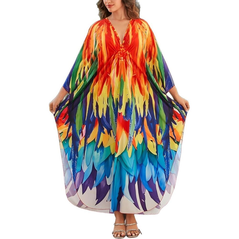 Women Multi Color Rainbow Sleeve Kaftan Flowy Lightweight loungewear Caftan Maxi